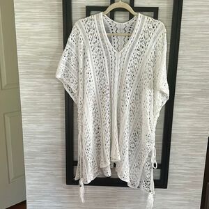 White croxhet swimwear cover-up bathing suit cover-up one side plus size with ta